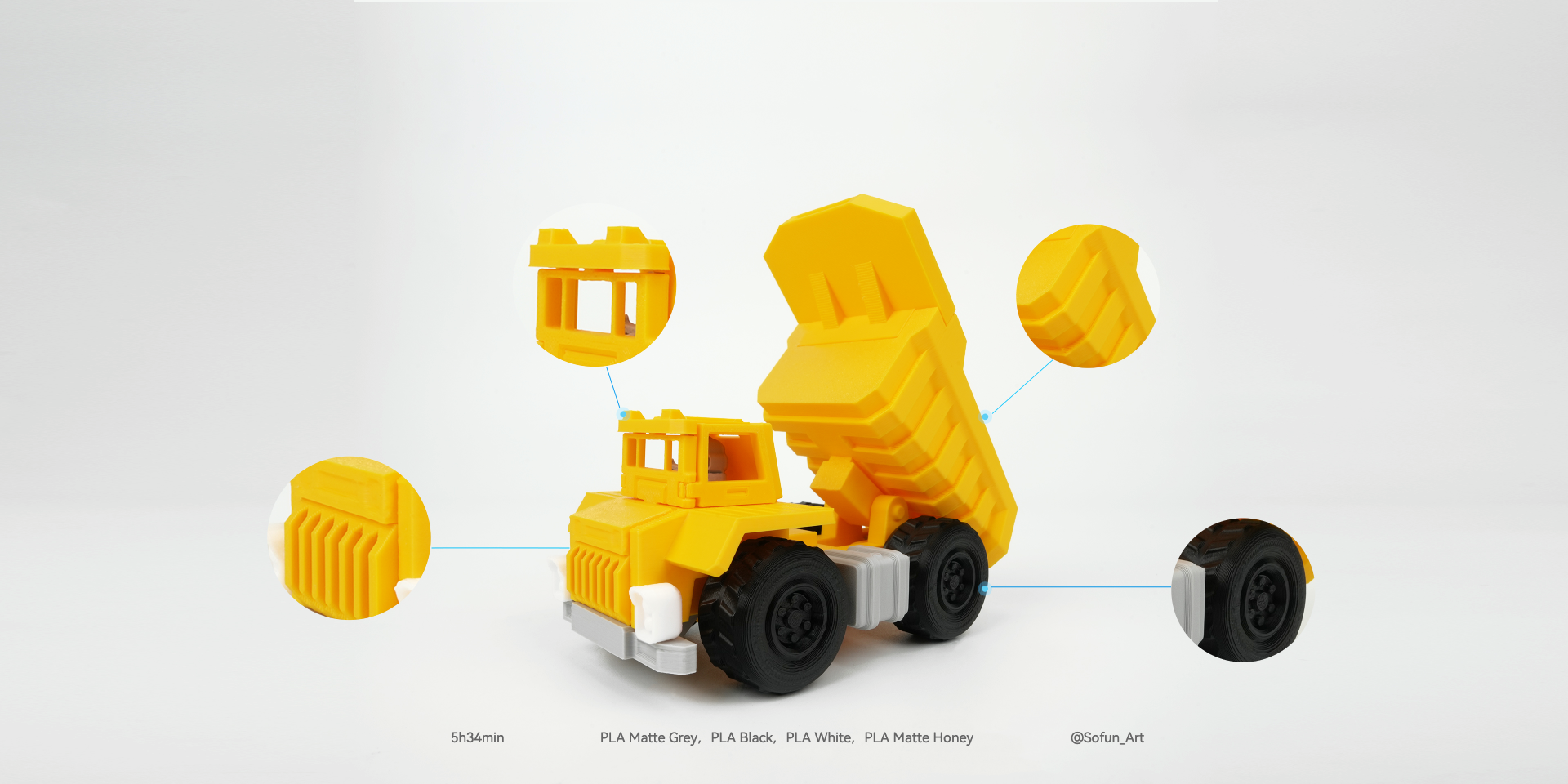 Intricate Yellow Truck Printed by Flashforge Adventurer 5M