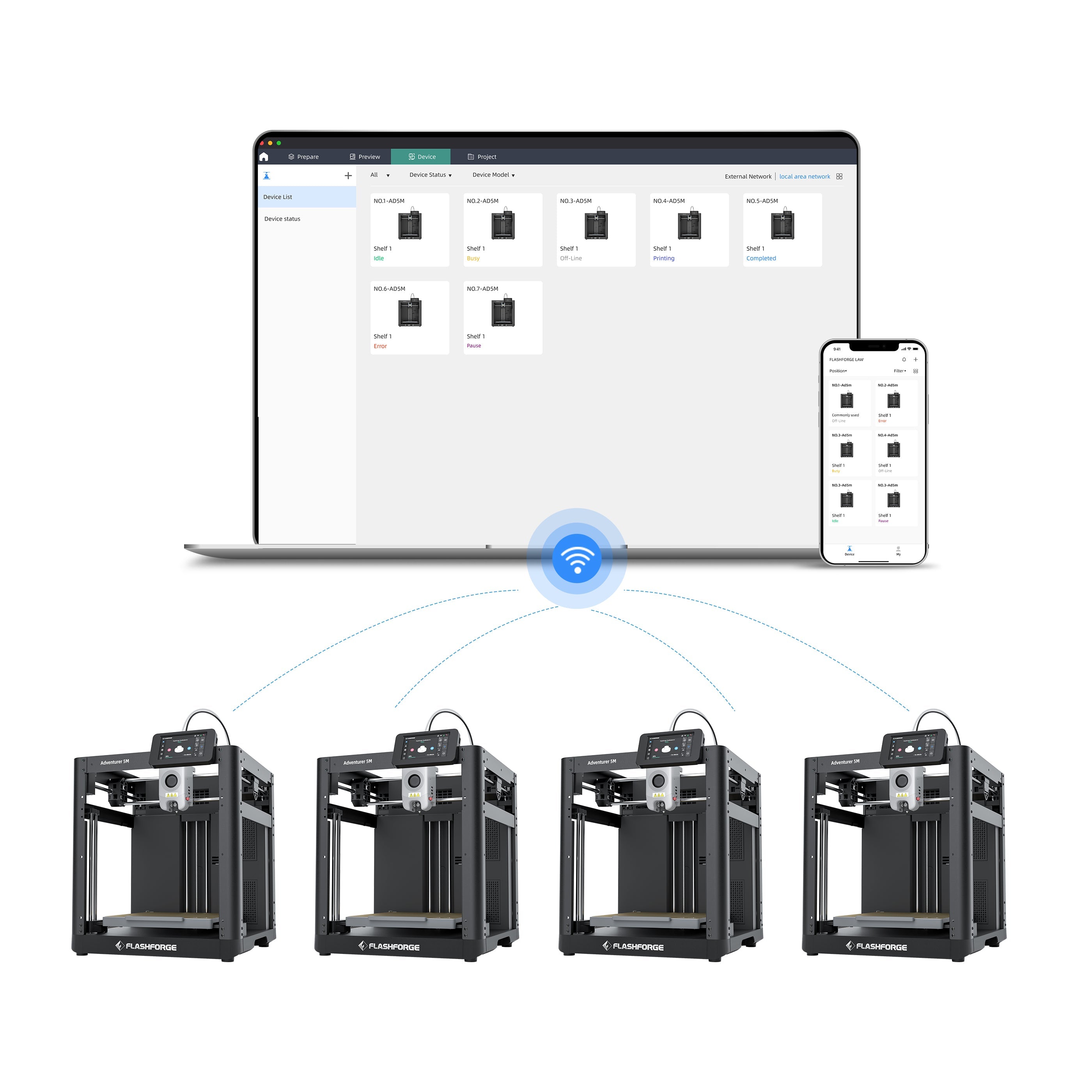 Flashforge Adventurer 5M supports FlashPrint, Orca-Flashforge, and FlashMaker