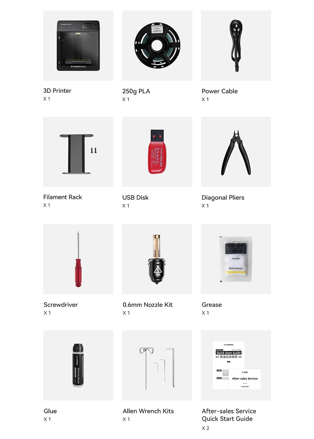 accessories kit of flashforge adventurer 5m 3d printer