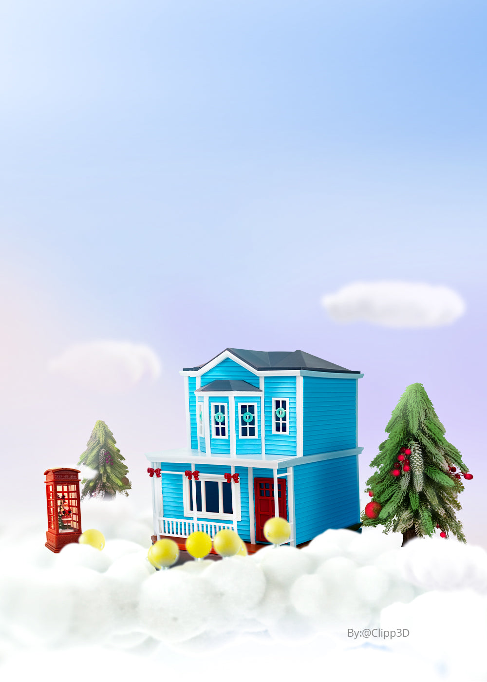 3D Holiday House with Christmas Decorations and Snow Model in PLA